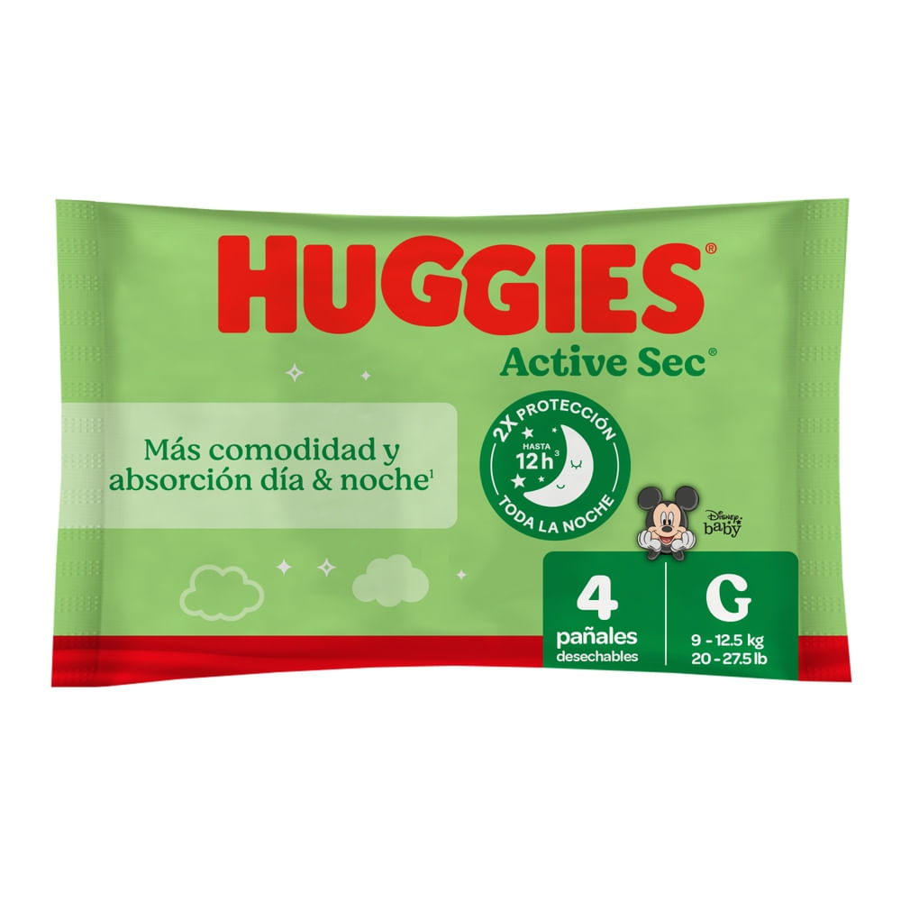 Pañales Huggies Active Sec Etapa 3/G - 4 Unidades