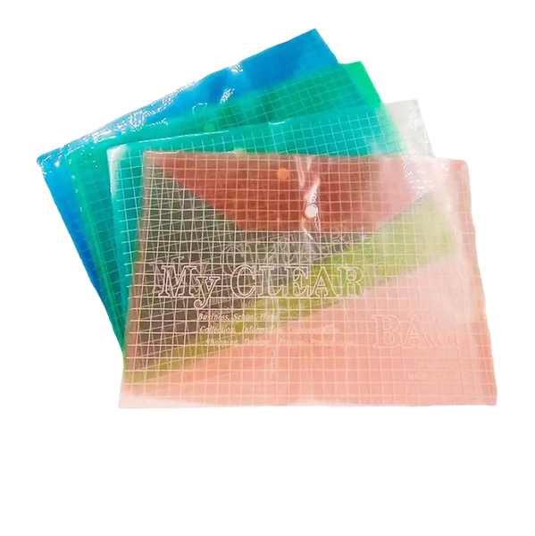 Folder transparente de colores con boton