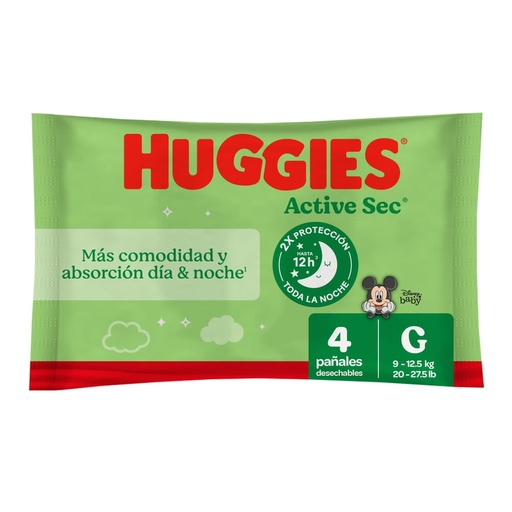 Pañales Huggies Active Sec Etapa 3/G - 4 Unidades
